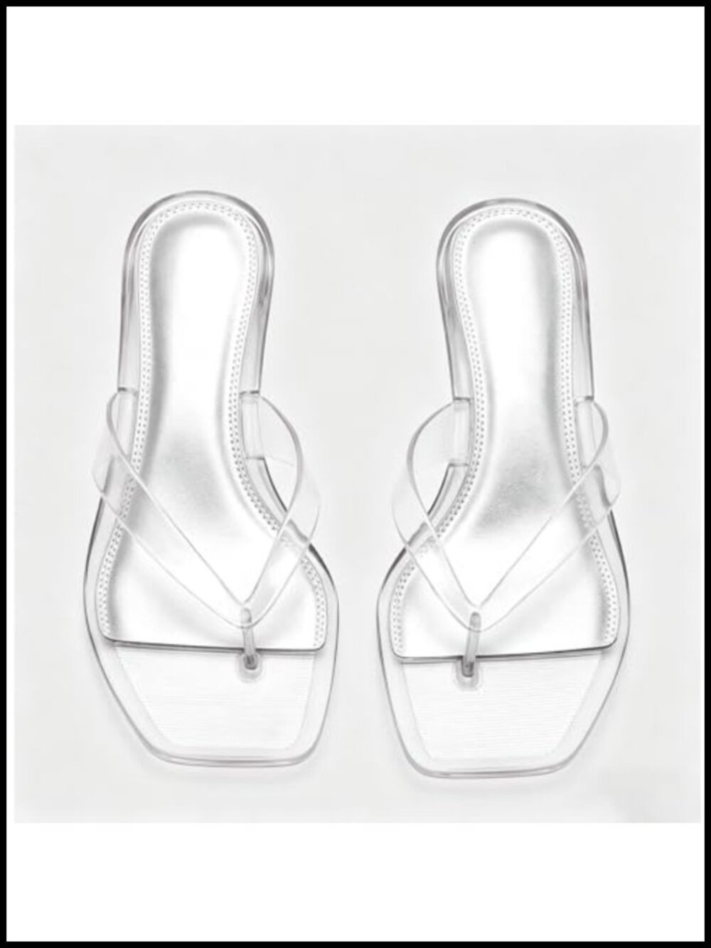 Jelly Thong Sandals with Kitten Heel Square Toe Clear Slides - Picture 3 of 6